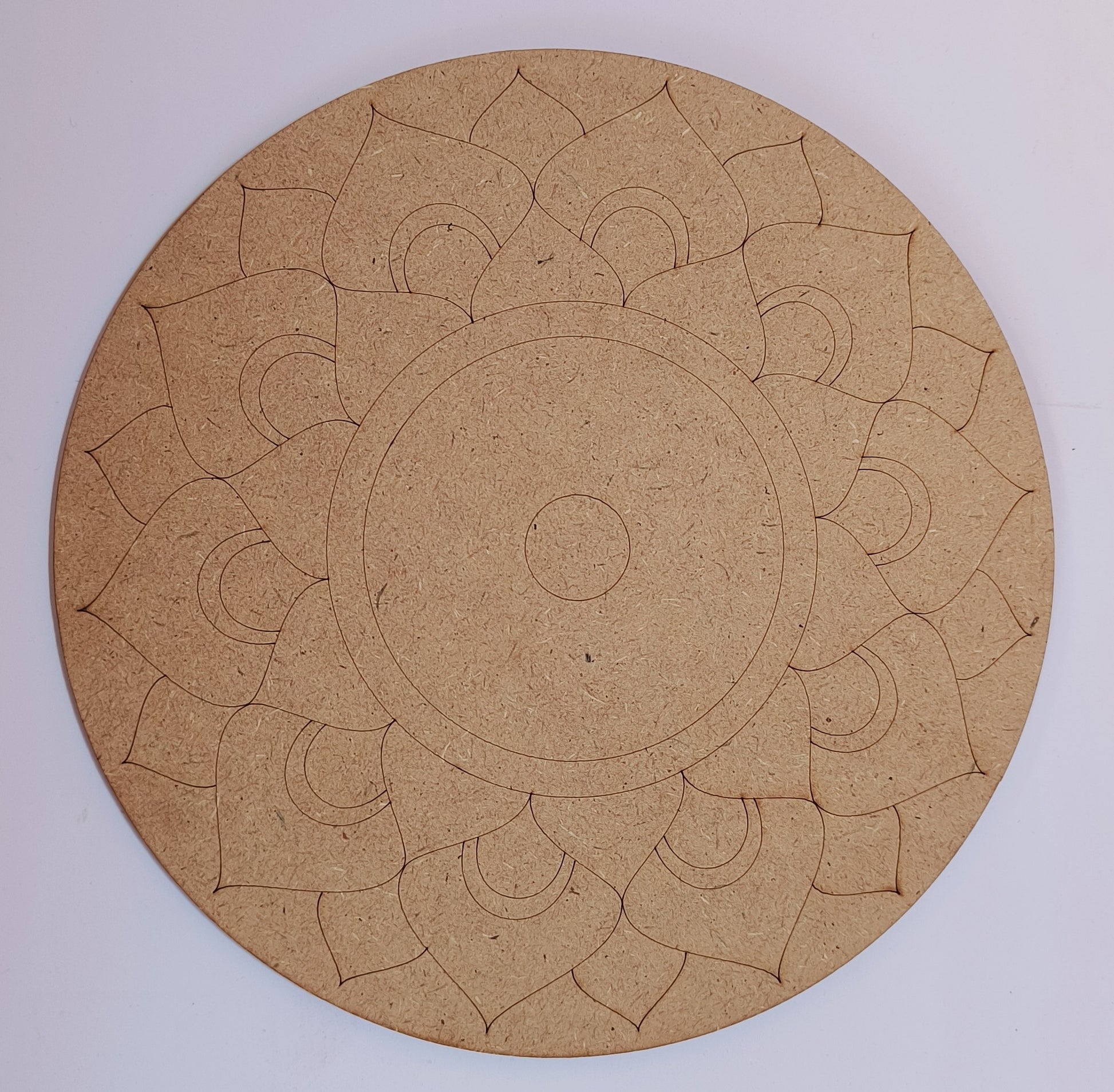 Round MDF cutout pre-marked with beautiful mandala design.