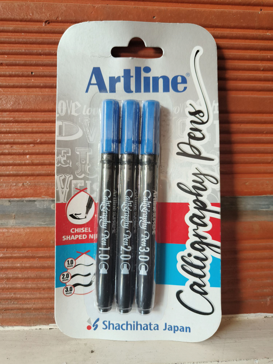 Three blue ink calligraphy pen